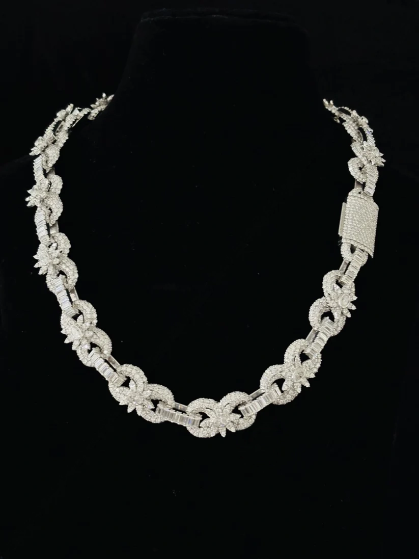 front view of the White gold diamond infinity link statement necklace