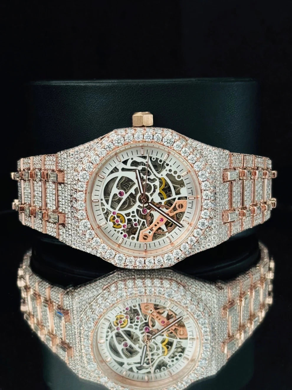 Two Tone Skeleton Fully Studded Moissanite Watch