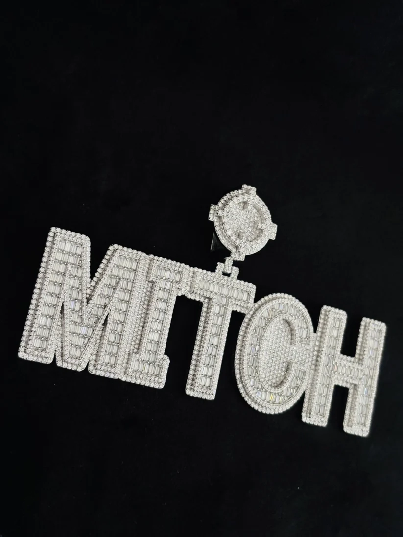  Iced-out MITCH custom nameplate hip-hop pendant jewelry.