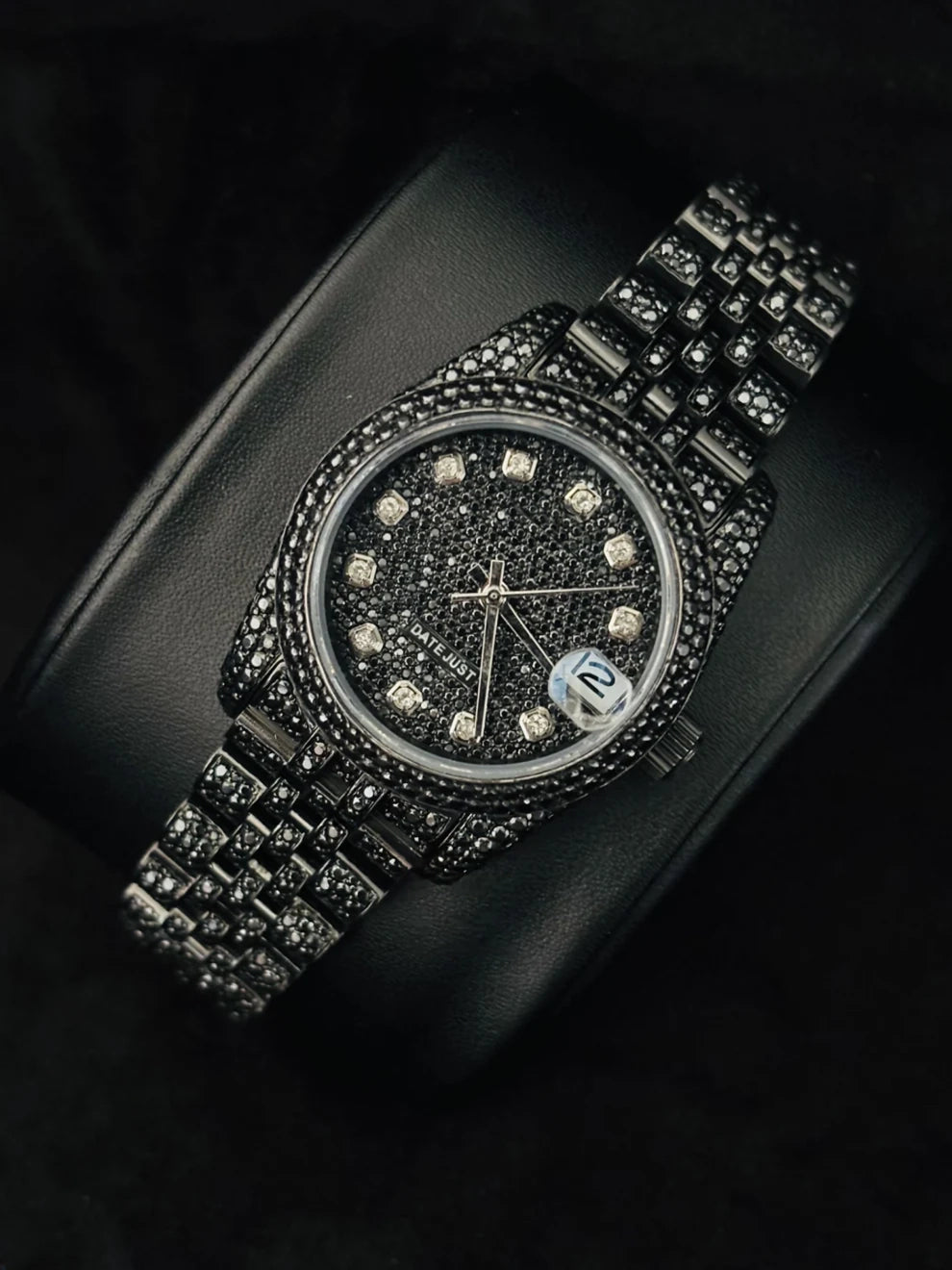 Black Diamond Fully Studded Moissanite Automatic Watch