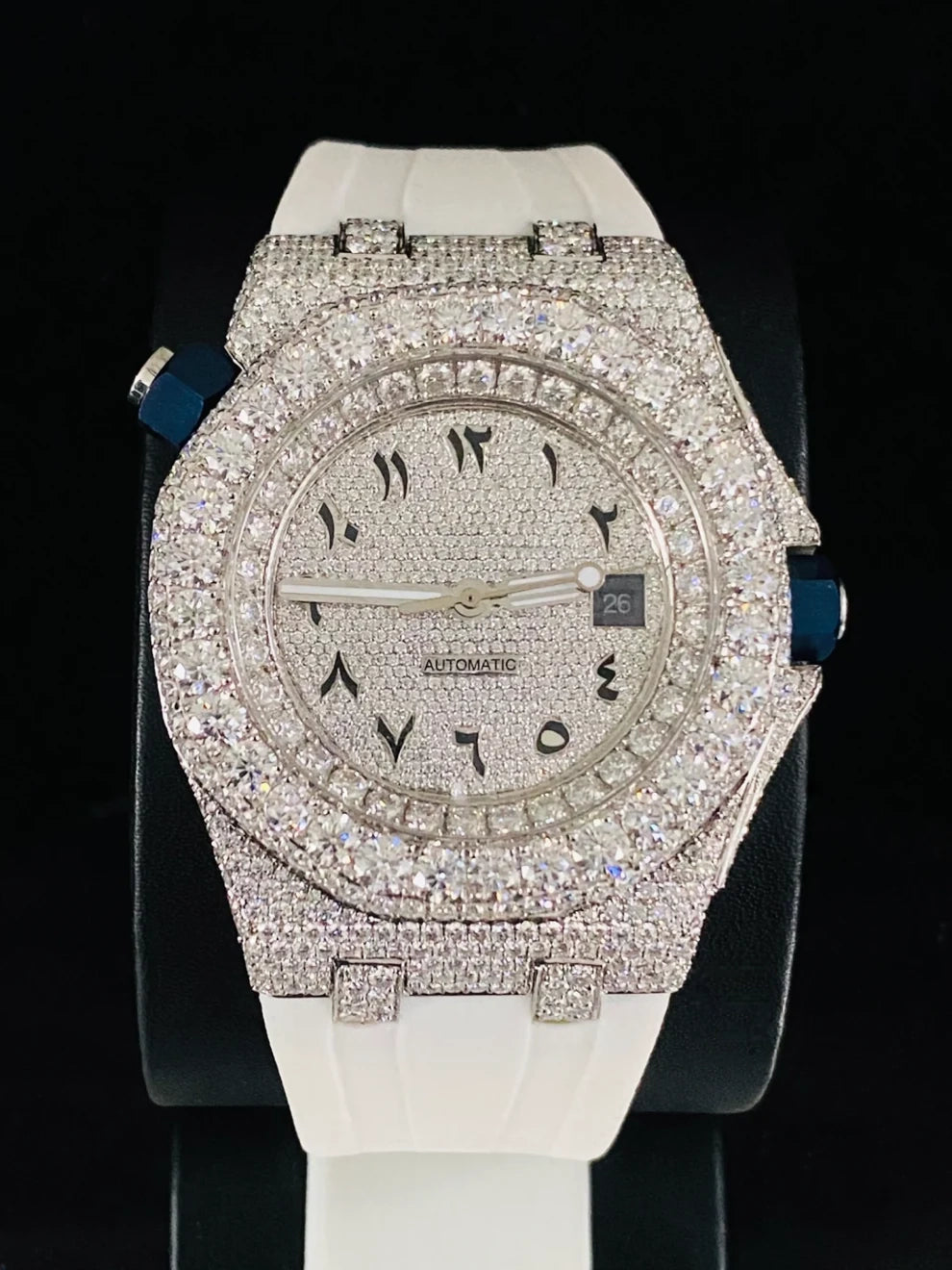 Stunning White Color Silicon Rubber Strap Moissanite Watch