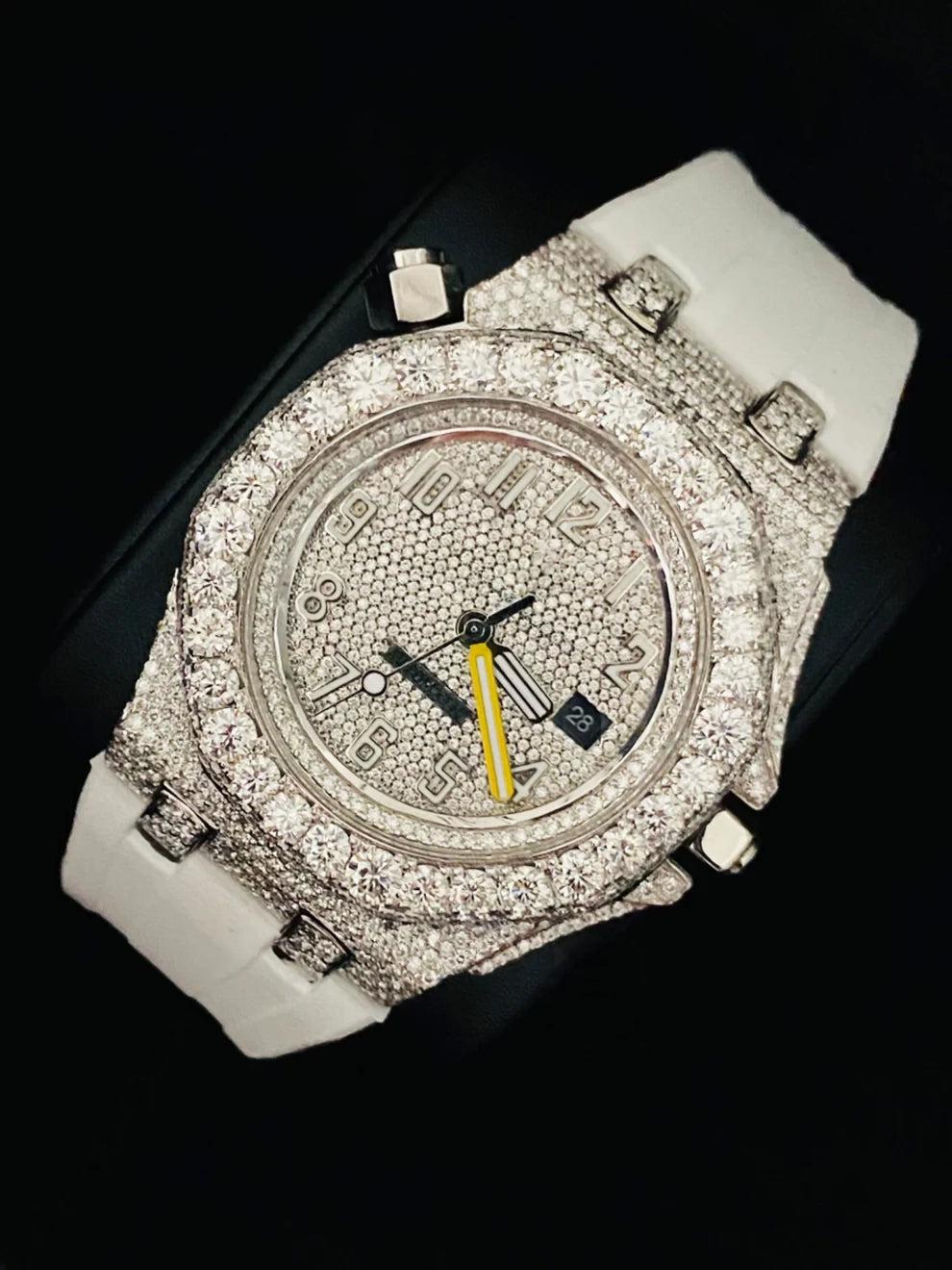 Big Bezel Iced Out Moissanite White Silicon Belt Watch
