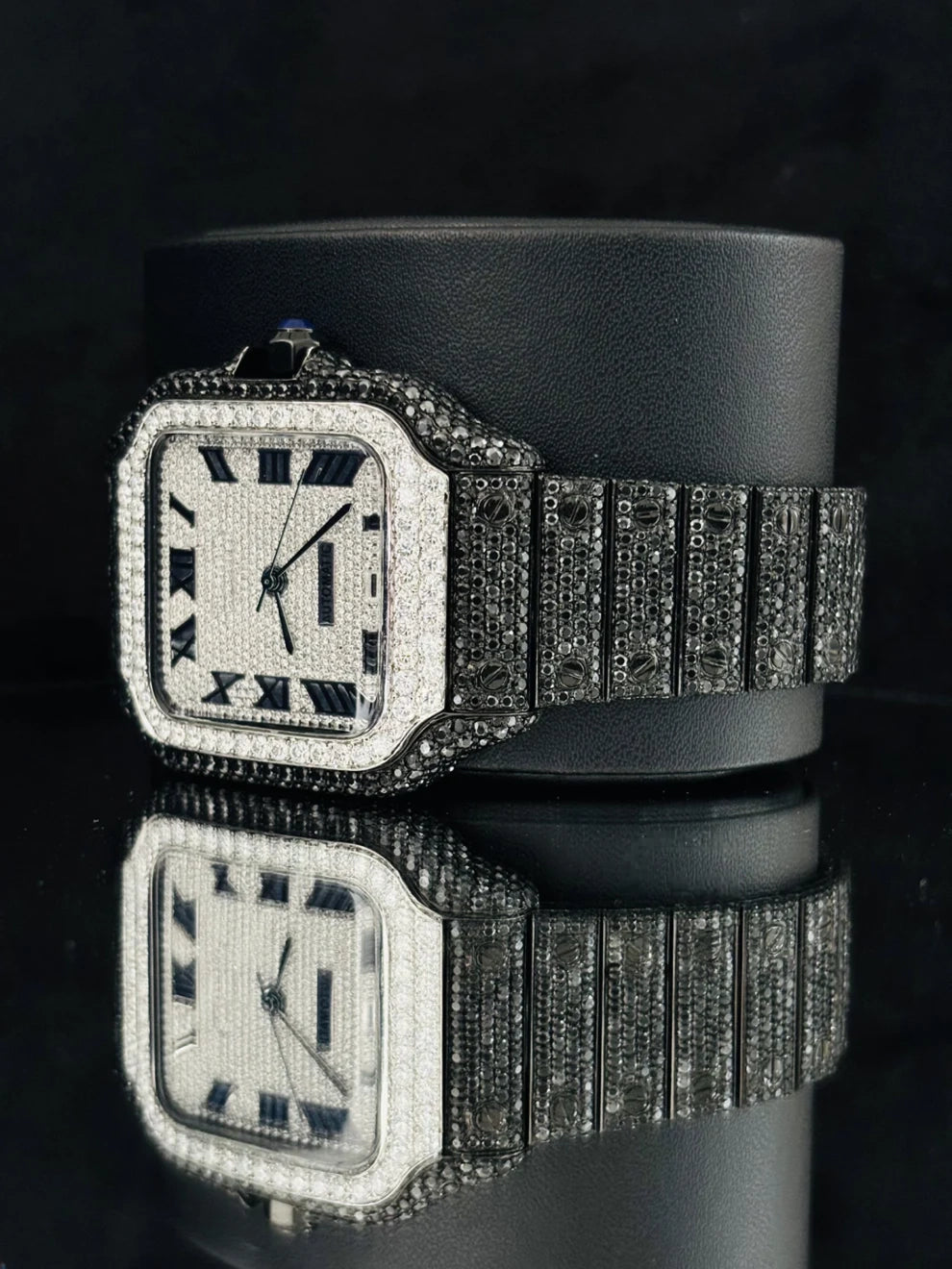 41MM White & Black Diamond Bust Down Moissanite Watch
