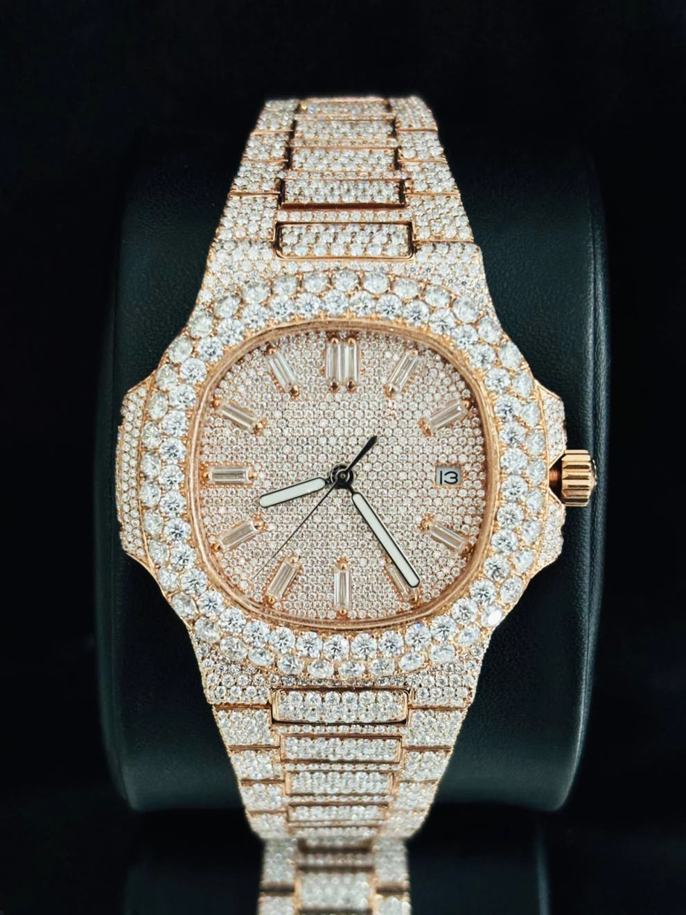 Fully Studded Bust Down Baguette Bar Moissanite Watch