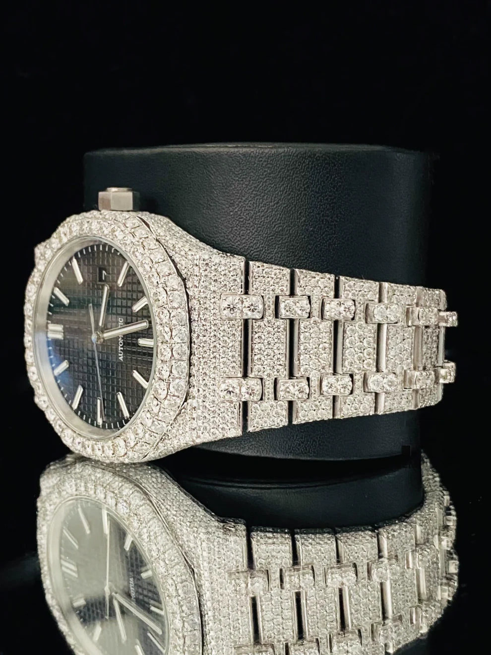 Men 41MM VVS Black Dial Fully Ice Out Moissanite Watch