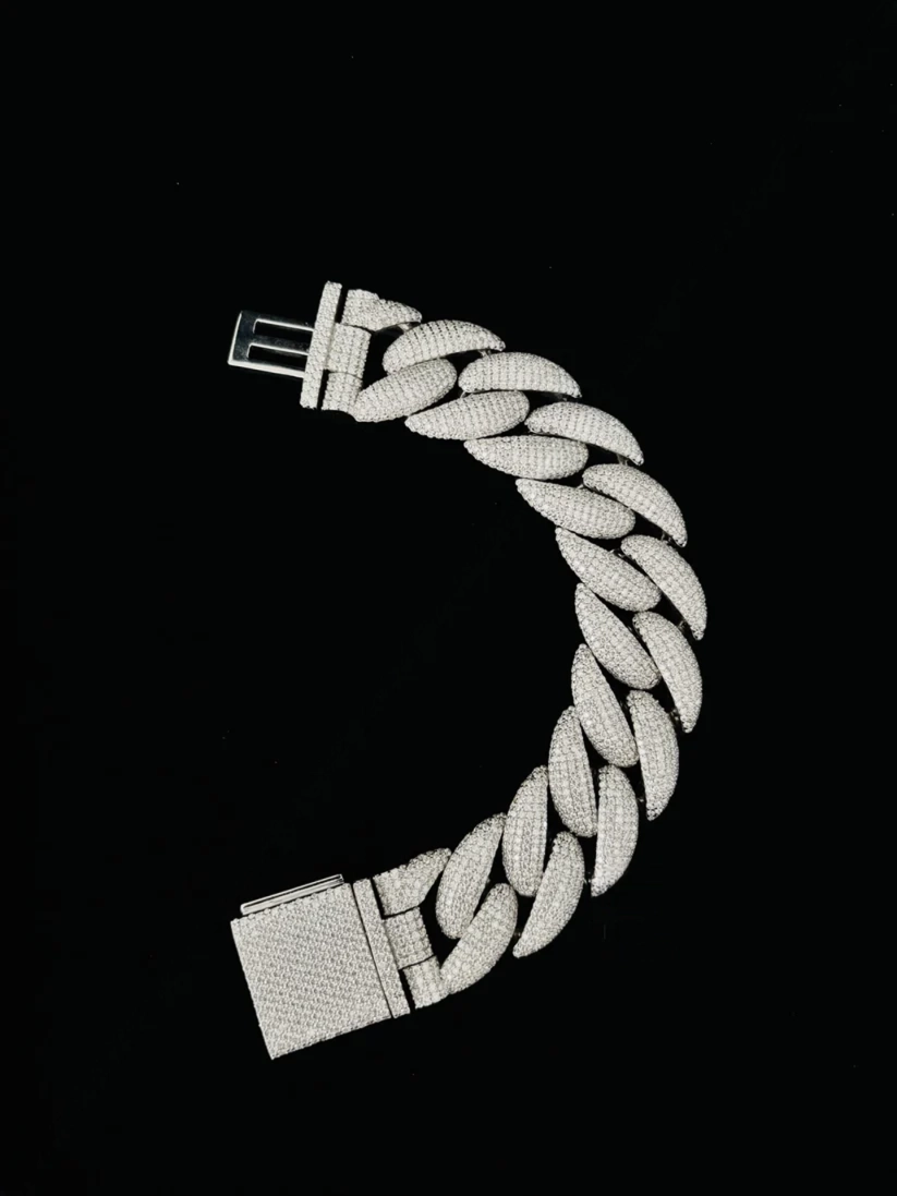 Hip hop style iced-out silver link bracelet with diamond embellishments