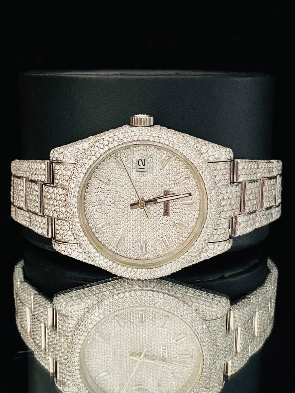 Baguette Dial Bust Down Moissanite Diamond Studded Watch