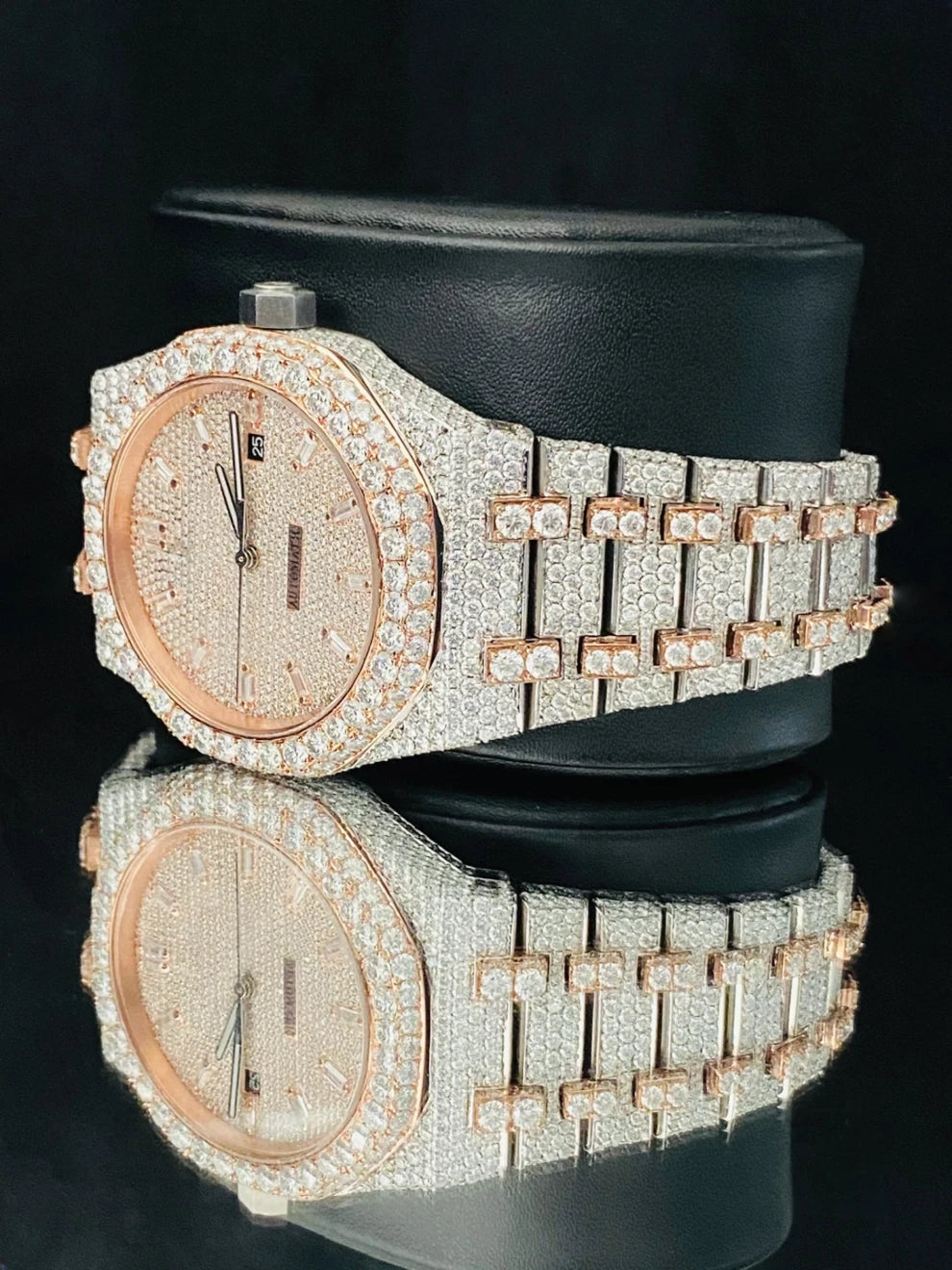 Two Tone Baguette Bar Fully Studded Moissanite Watch