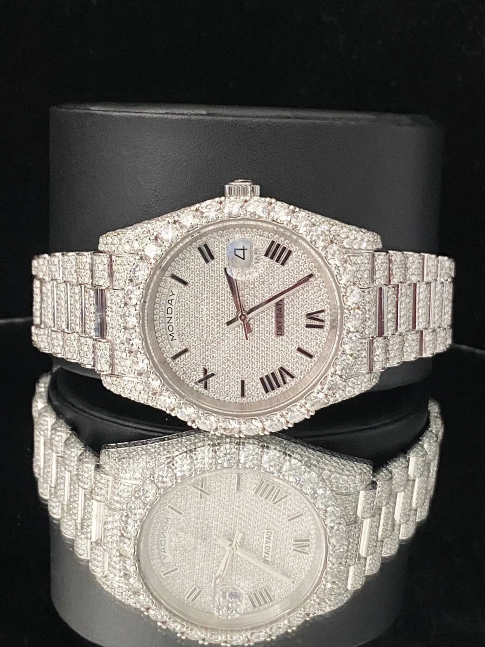 41MM Roman Number Fully Iced Out Moissanite Watch For Men