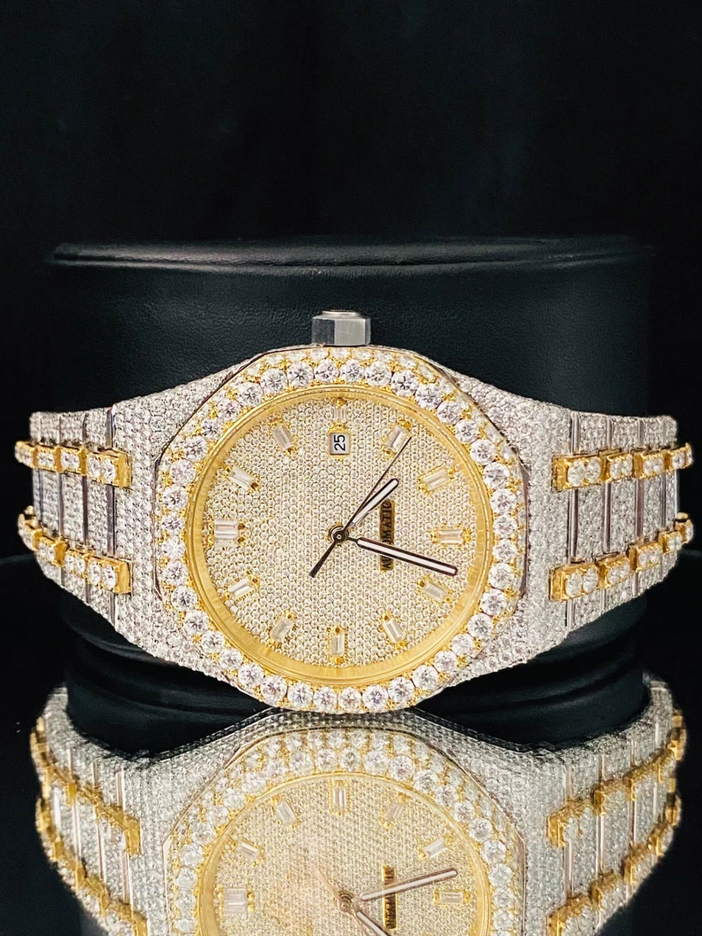 Men's Baguette Bar Fully Studded Rapper Moissanite Watch