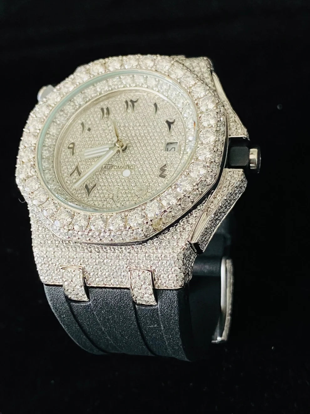 Big Round Bezel Fully White Face Dial Iced Out Moissanite Watch