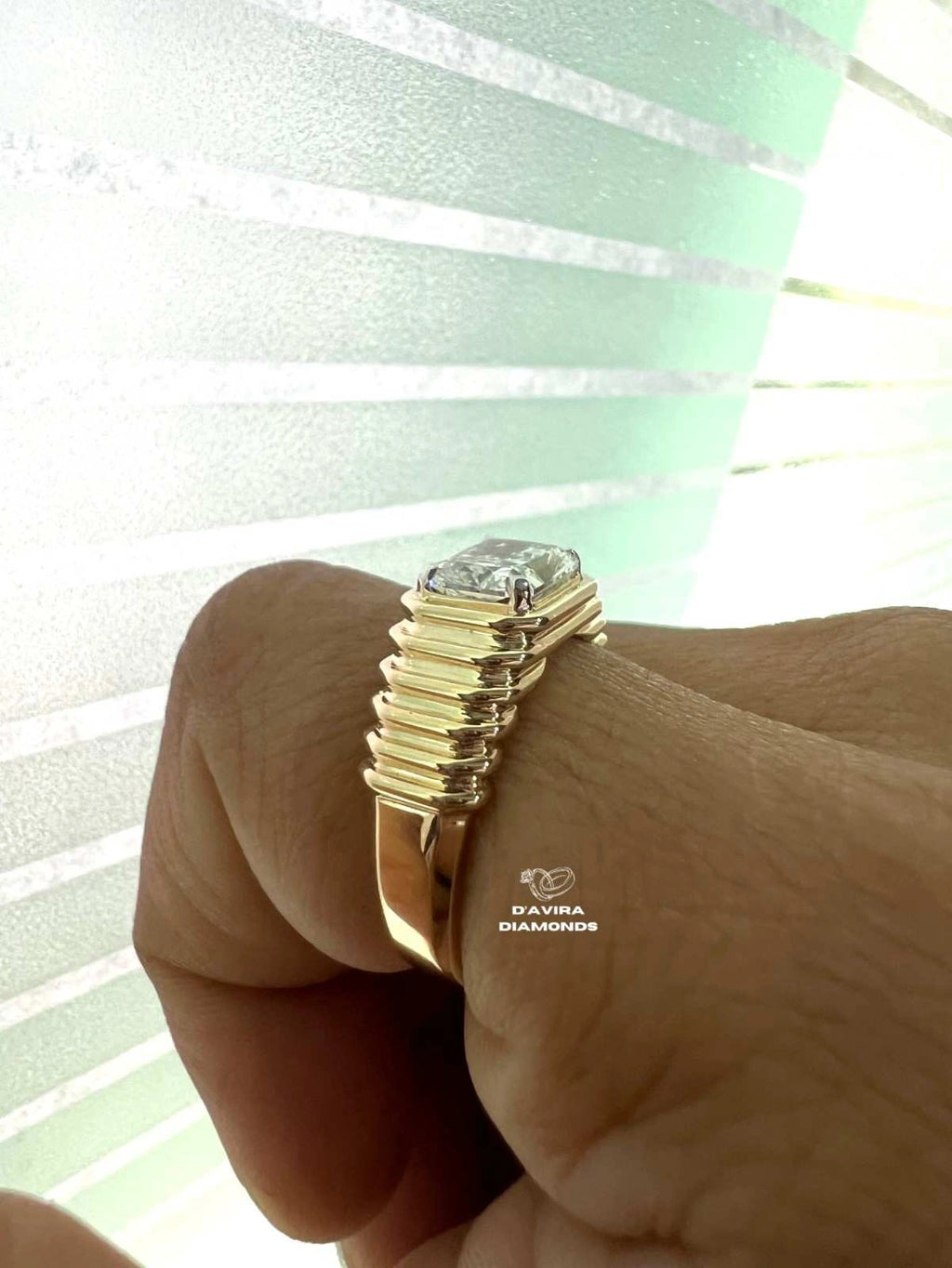 East West Elongated Cushion Cut Wedding Band For Men