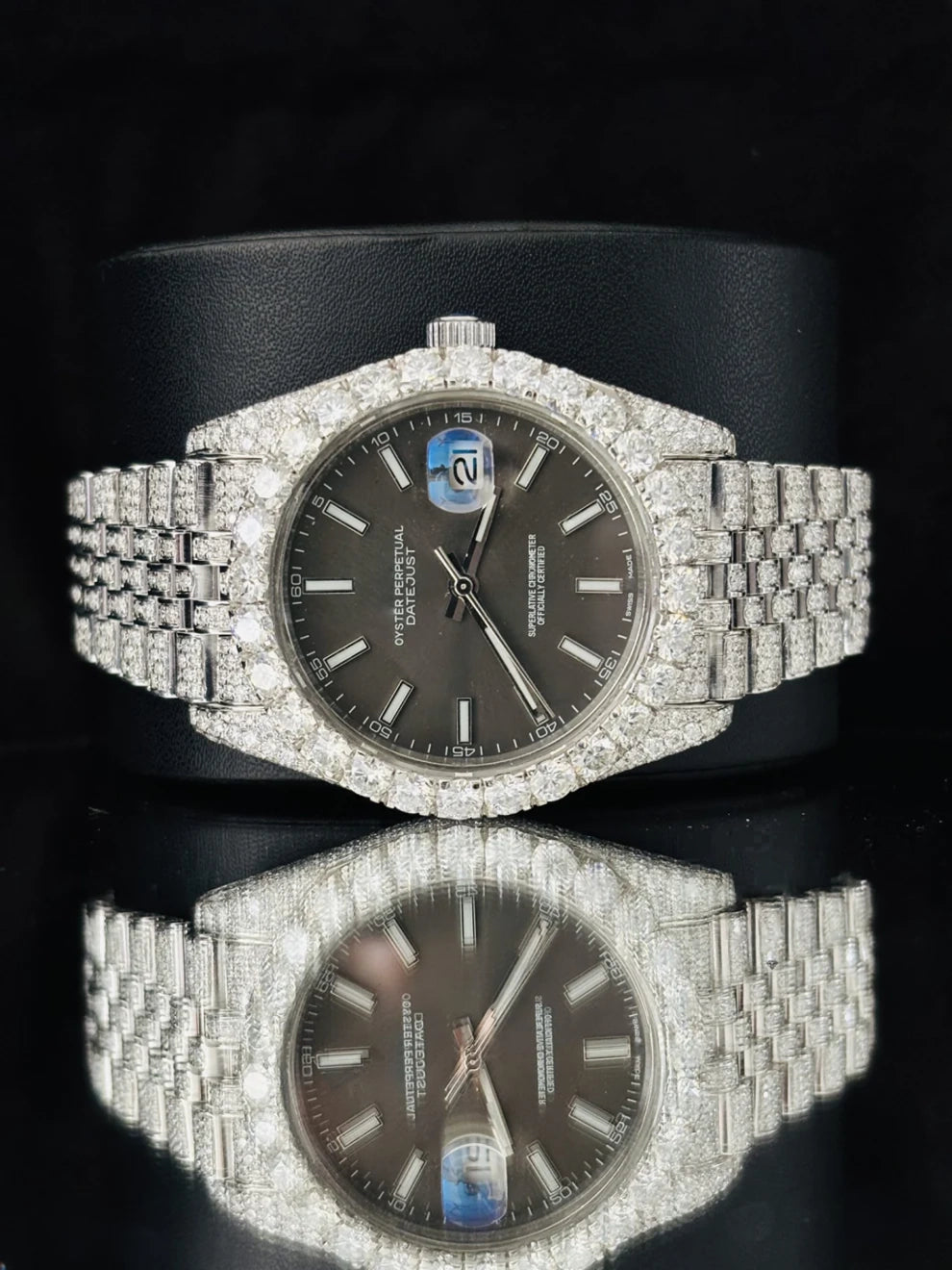 Jubilee Belt White Bar Studded Moissanite Watch for Men