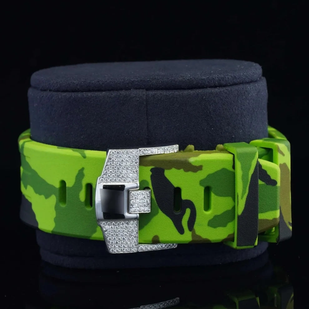 Parrot Green Silicone Army Belt Hip Hop Bling Iced Out Watch