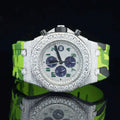 Parrot Green Silicone Army Belt Hip Hop Bling Iced Out Watch