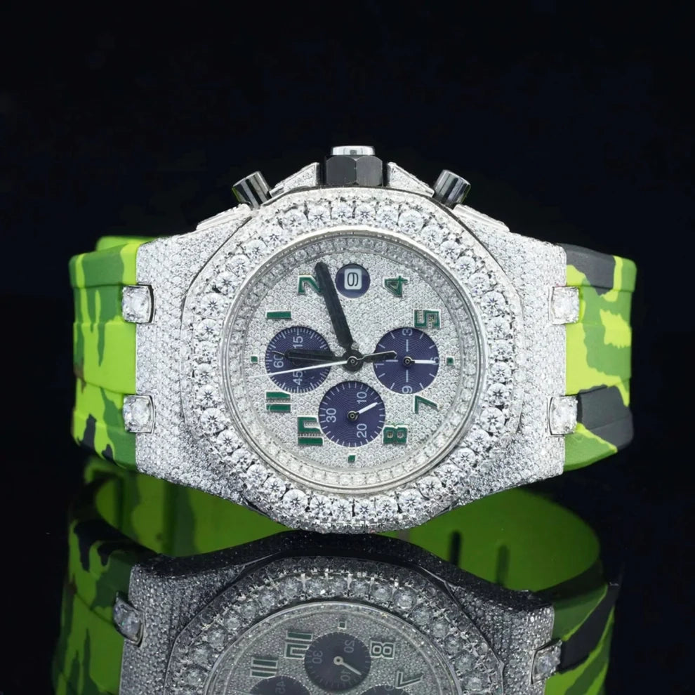 Parrot Green Silicone Army Belt Hip Hop Bling Iced Out Watch