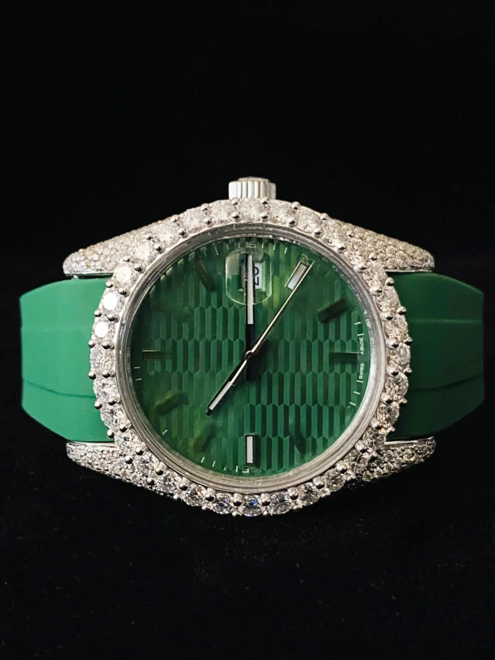 Luxury Iced Out Green Dial Automatic Moissanite Hip Hop Watch