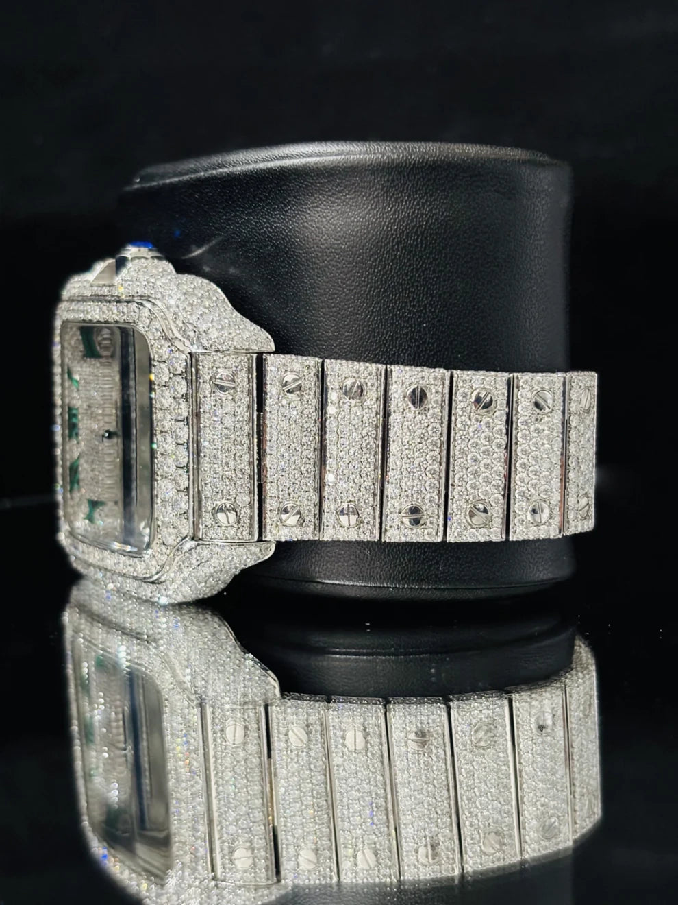 Green Roman Number Fully Studded Moissanite Watch