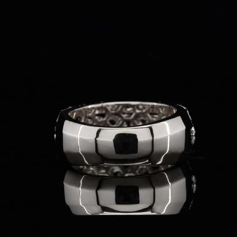 Polished white gold men's geometric wedding band