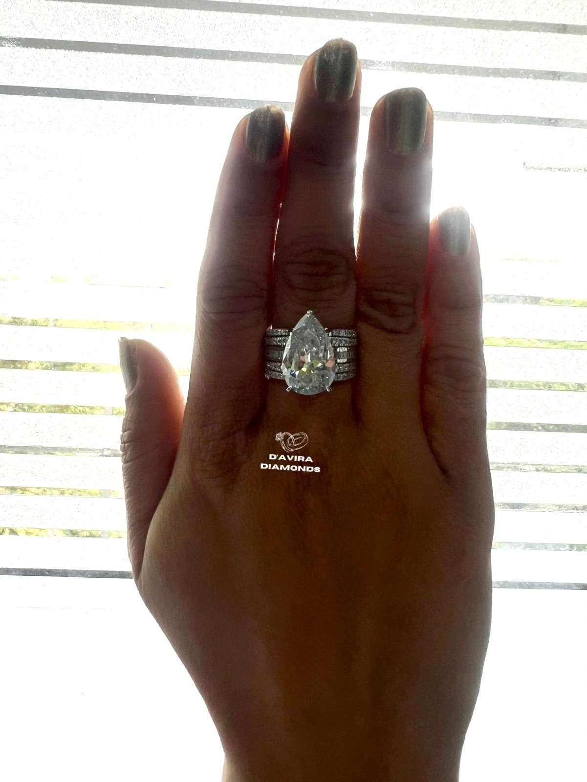 Pear Cut Solitaire Halo Set Accent Bridal Ring