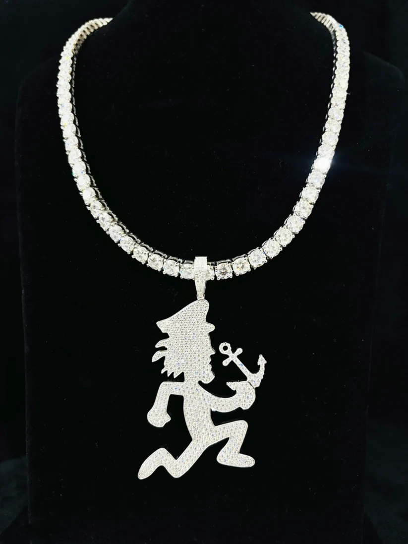 Insane Clown Posse Hatchetman anchor pendant iced out in silver with sparkling stones