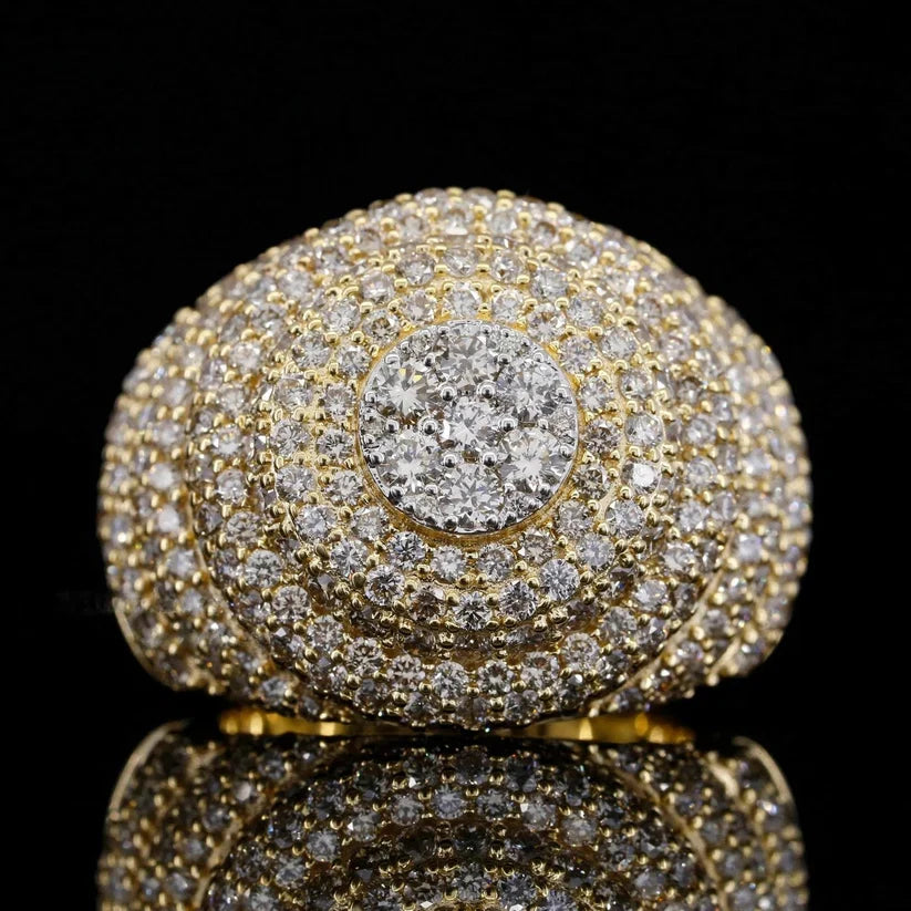 front view of the iced out pinky ring with round cluster diamonds