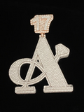 front view Custom iced out letter A moissanite pendant with number 17 bail