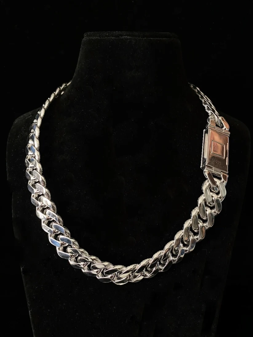 back view of the Diamond Cuban link chain necklace in silver