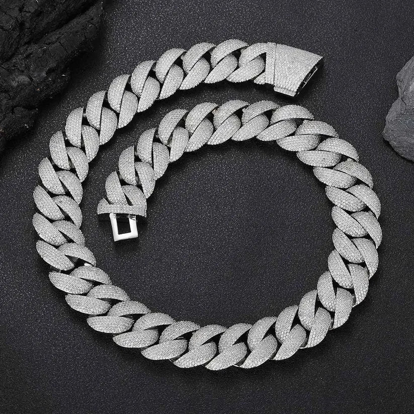 iced out silver cuban link chain necklace