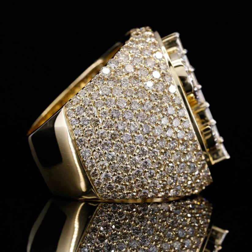 side view of the Hip hop style jewelry featuring ring with a diamond dollar sign