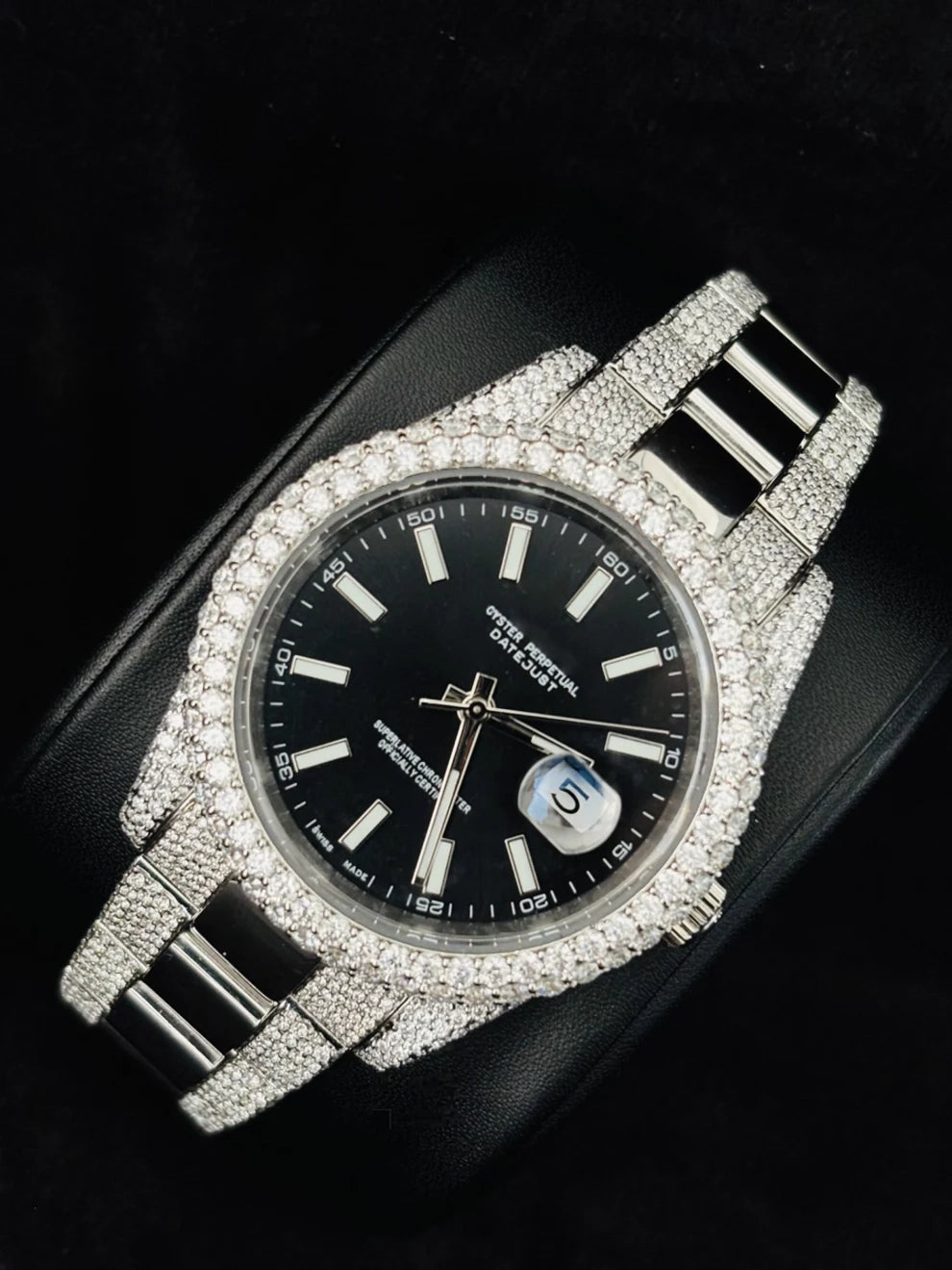 41MM Men Luxury Black Dial Iced Moissanite Watch
