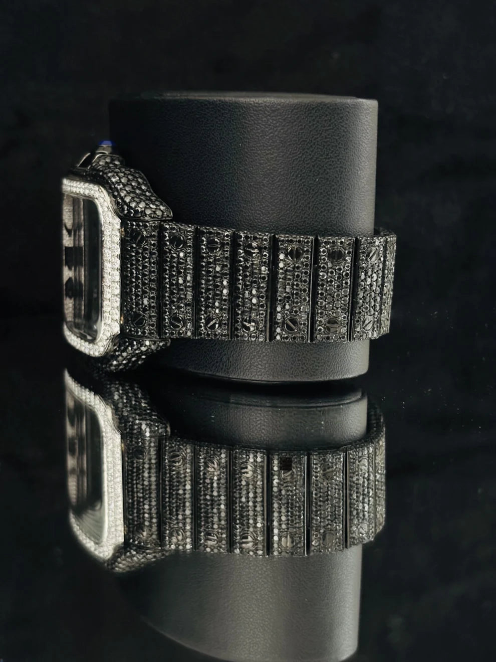 41MM White & Black Diamond Bust Down Moissanite Watch
