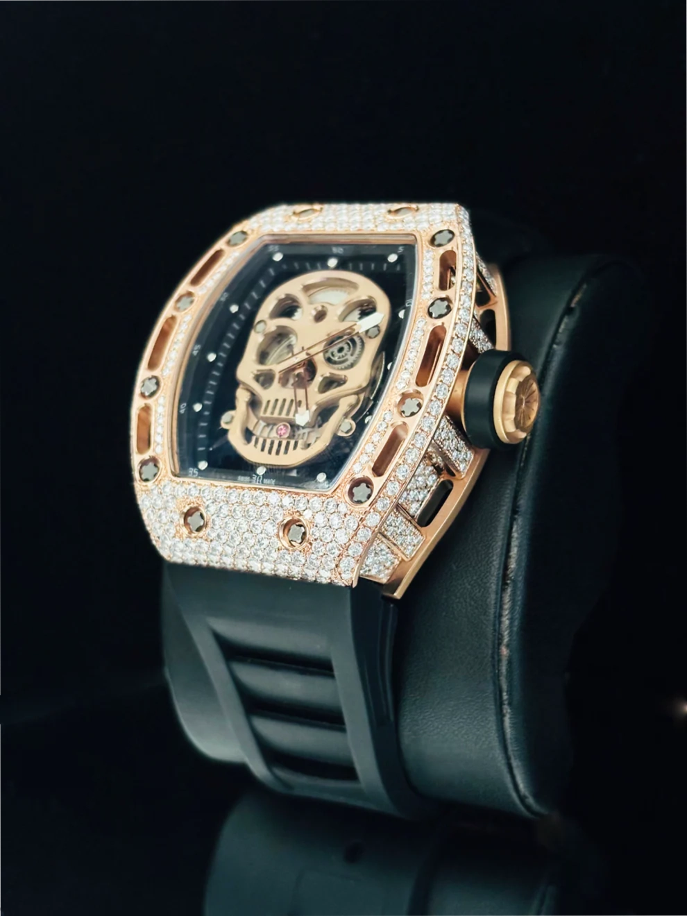 41MM Skull Dial Black Silicon Strap RM Moissanite Watch