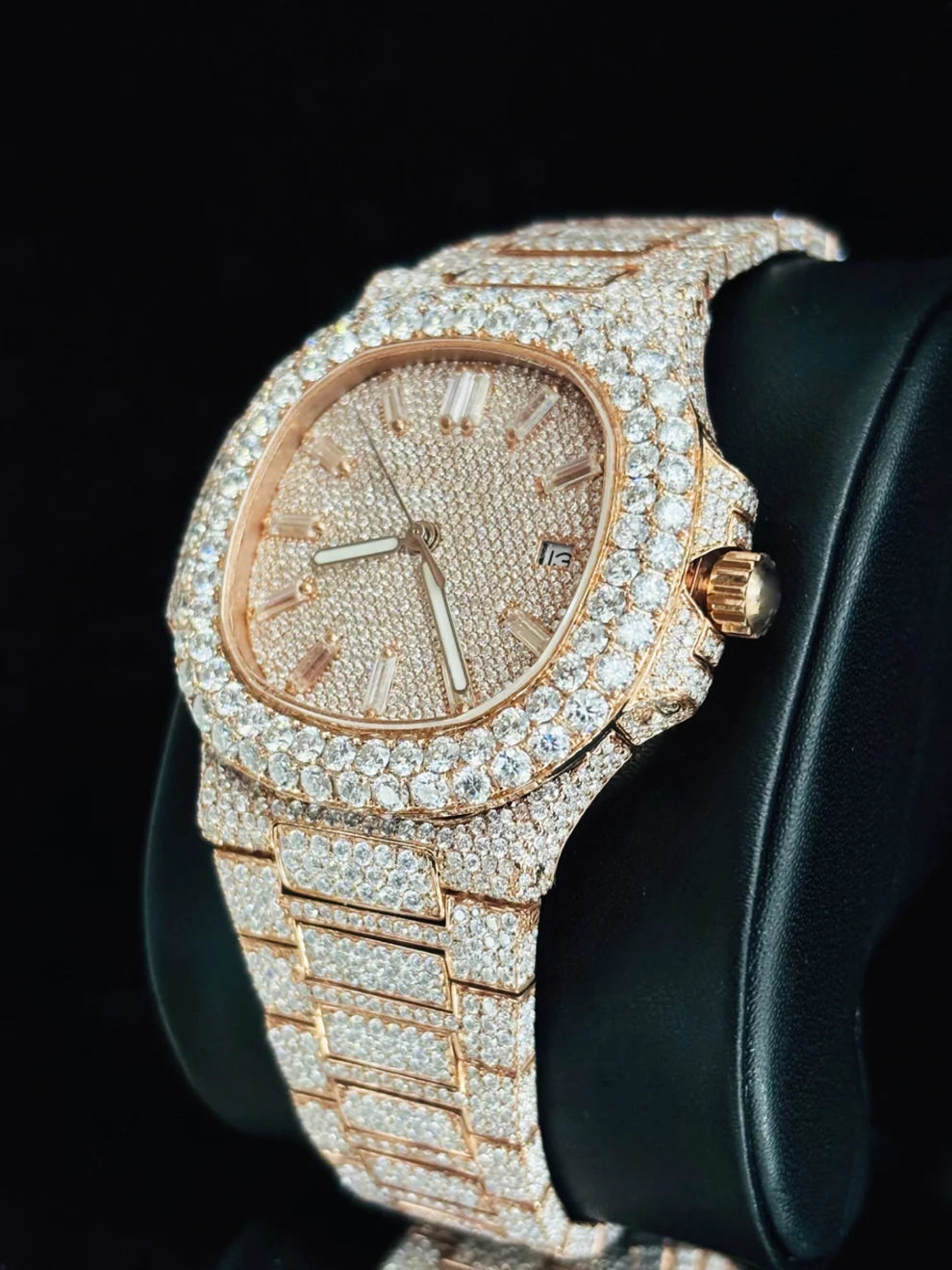 Fully Studded Bust Down Baguette Bar Moissanite Watch