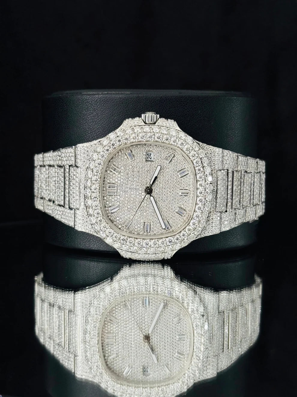 41MM Fully Iced Baguette Bar Moissanite Patek Philippe Watch