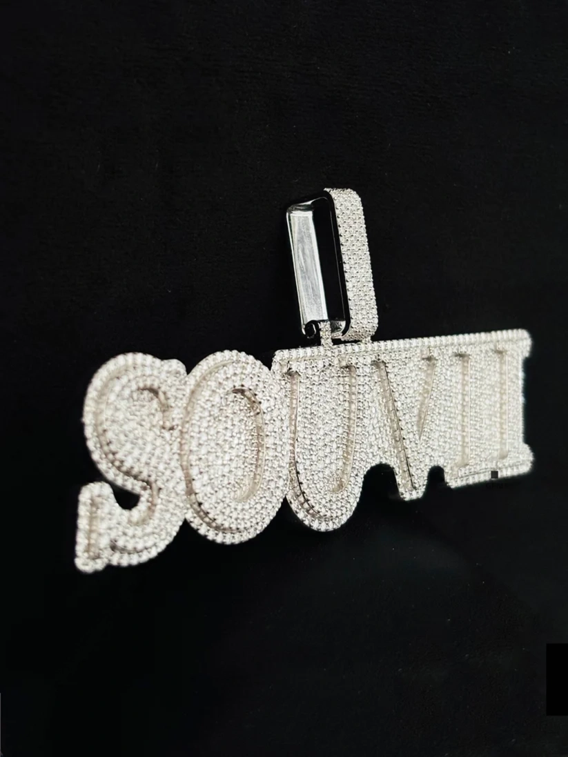 Custom name or word pendant with a large rectangular bail.