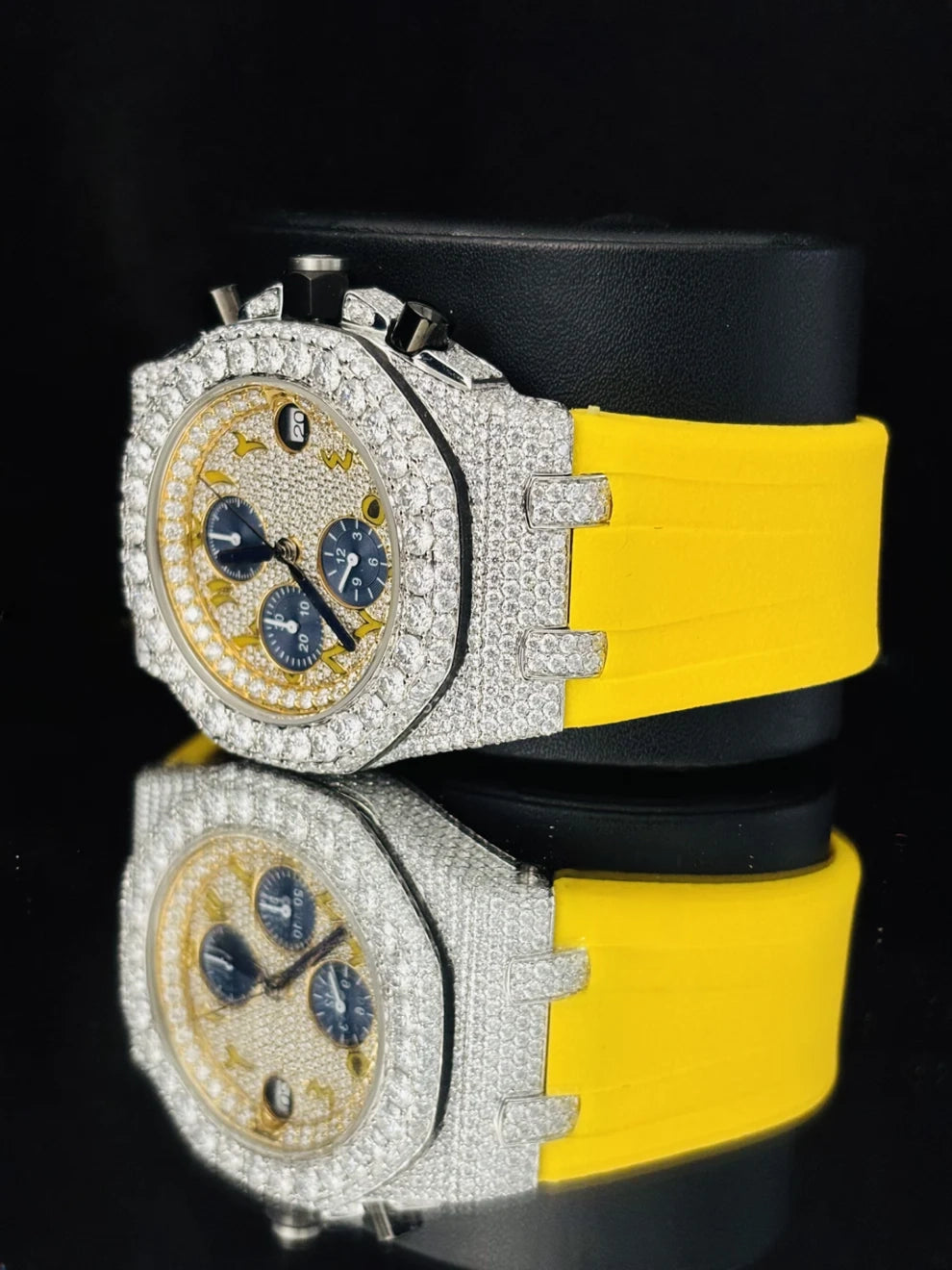 Men Arabic Number Multi Chronograph Moissanite Hip Hop Watch