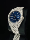 Stainless Steel Jubilee Strap Blue Dial Moissanite Watch