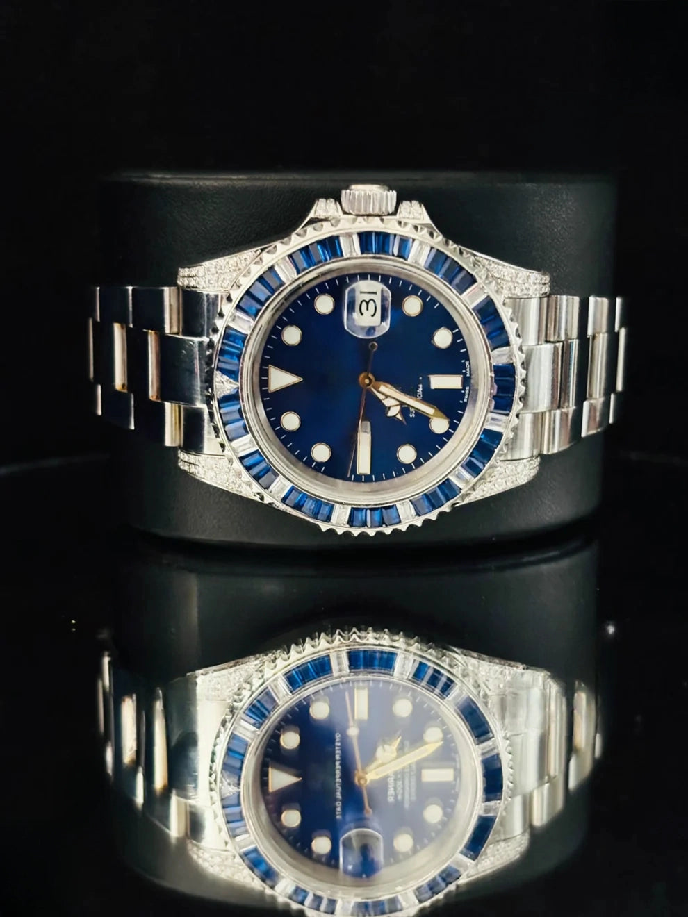 Blue Dial Moissanite Stainless Steel Iced Out Watch