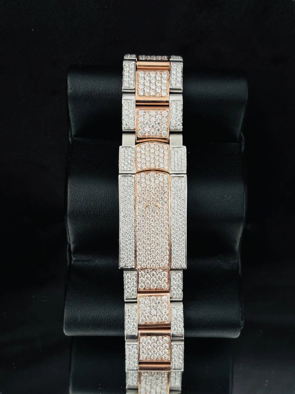 Dual Tone White Bar Bust Down Moissanite Automatic Watch