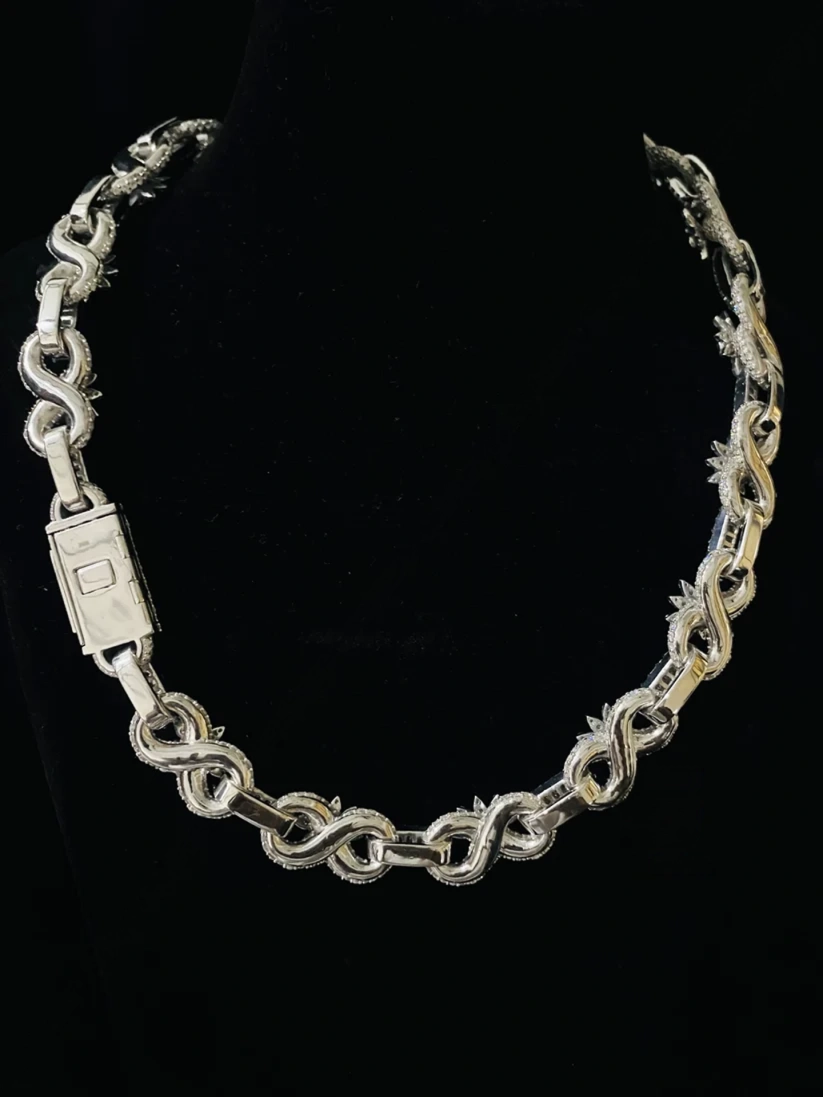 back view of the Silver infinity link chain necklace with a box clasp closure