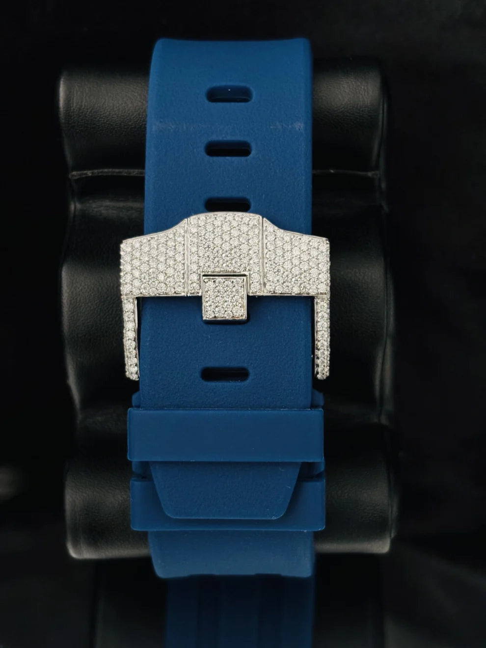 Arabic Number Big Bezel Blue Silicon Strap Moissanite Watch
