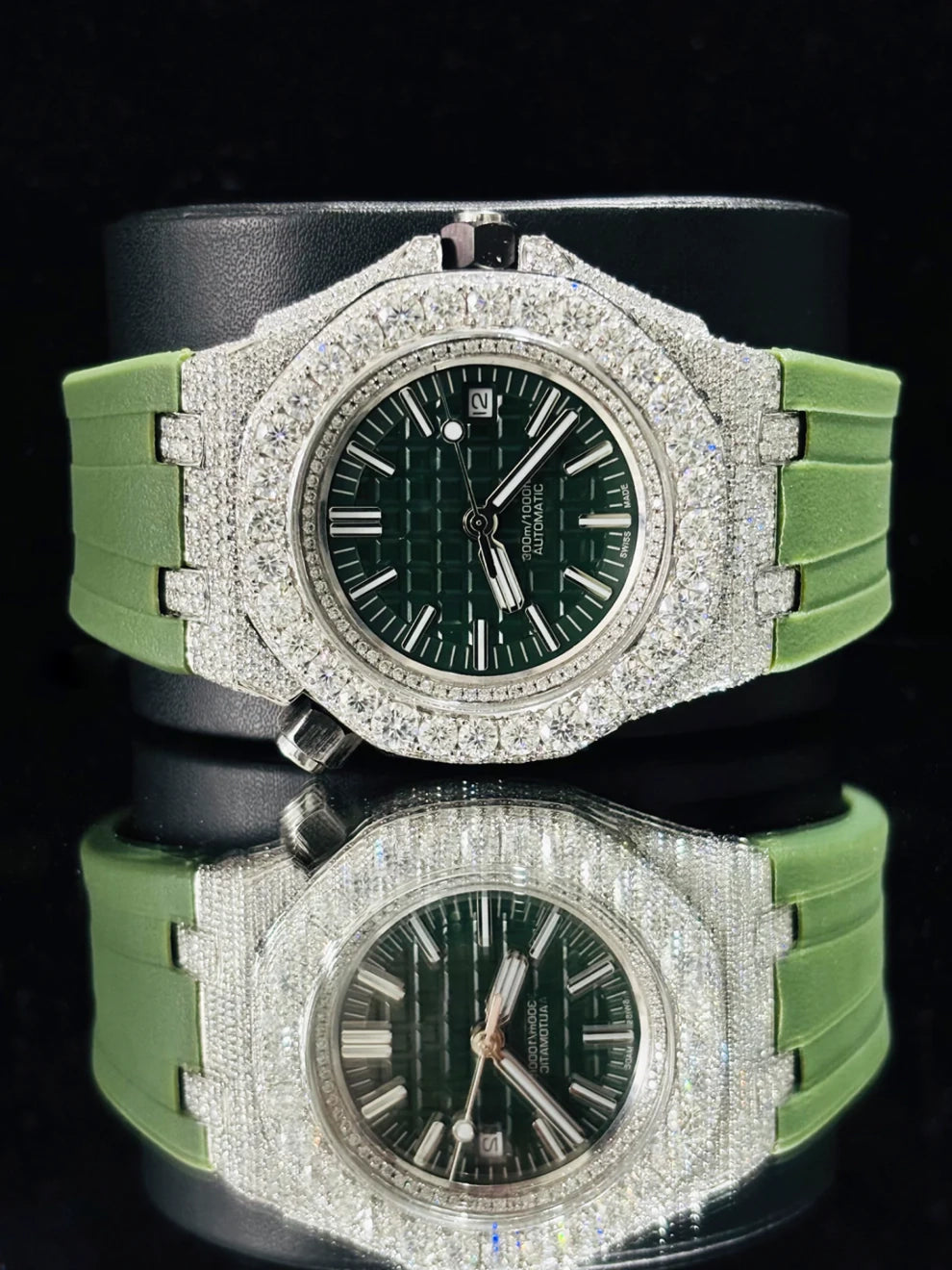 Green Dial VVS Moissanite Stainless Steel Bezel Diamond Watch