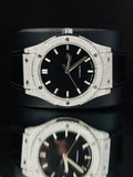 Black Dial Moissanite Wrist Watch With Black Leather Belt