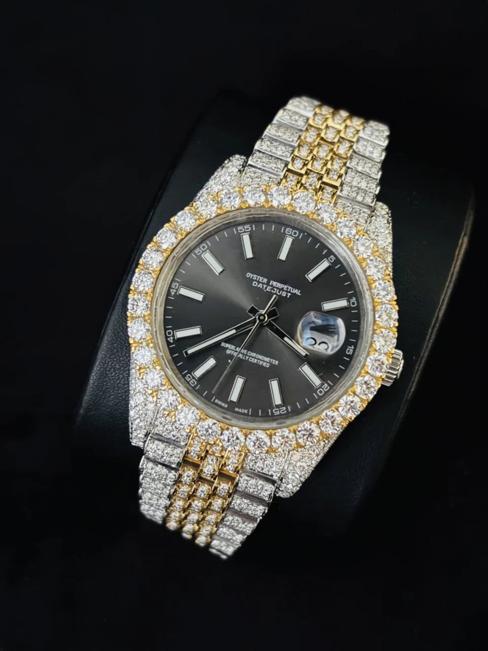 Yellow Gold Plated White Bar Hip Hop Moissanite Rapper Watch