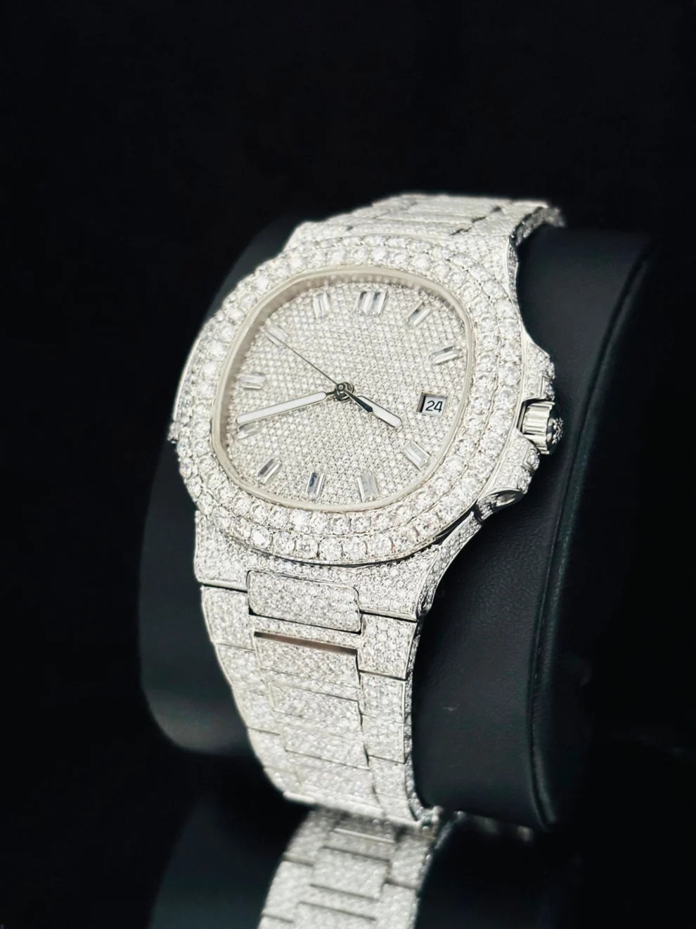 41MM Fully Iced Baguette Bar Moissanite Patek Philippe Watch