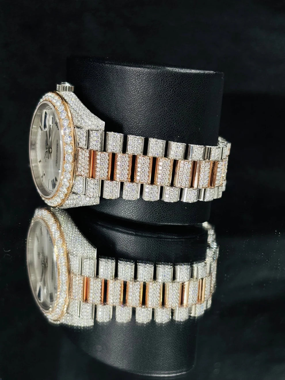 Two Tone Roman Number Iced Out Moissanite Rapper Watch