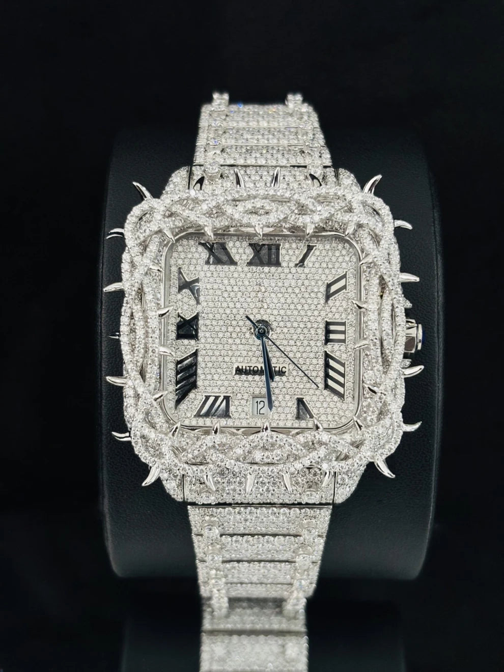 Roman Number Iced Out Thorn Crown Moissanite Watch