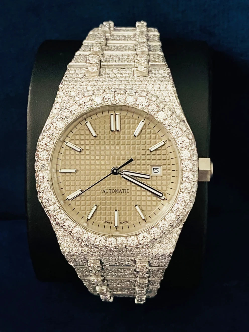 41MM Tapisserie Pattern Fully Ice Out Moissanite Watch