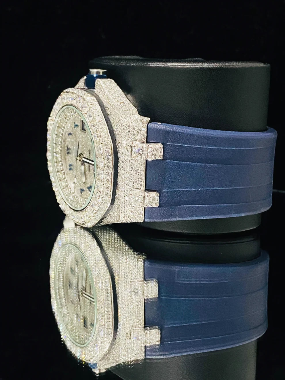 Big Bezel Moissanite Royal Blue Silicon Belt Watch